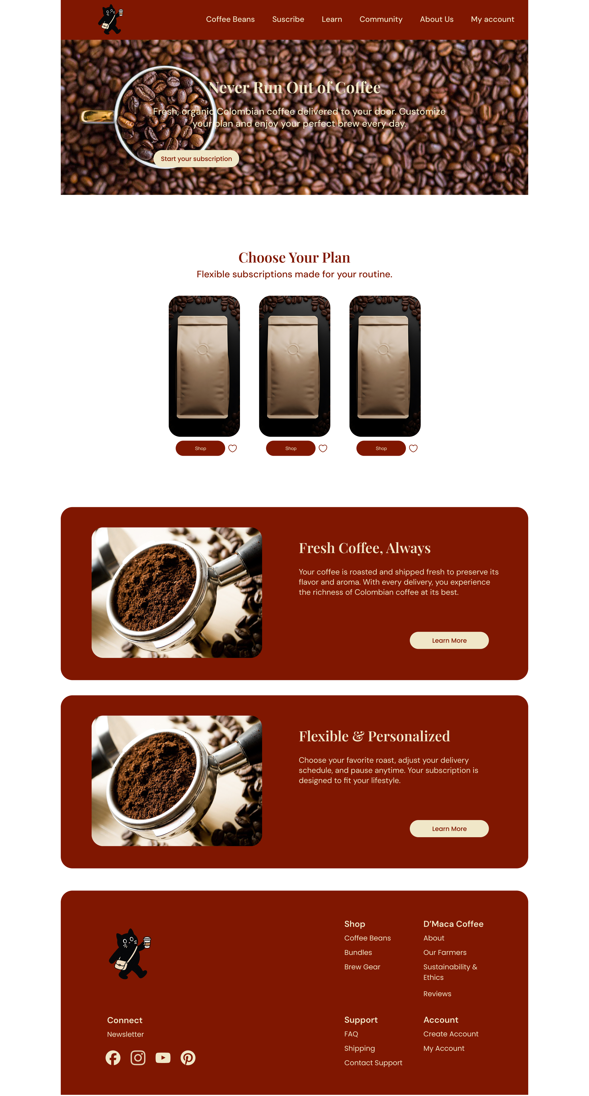 D'Maca Coffee Website Mockup